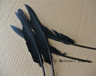 100 pcs black Turkey Feathers Turkey Quill Feathers 12inch long for halloween costume supply