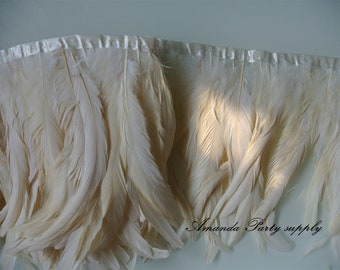 2 yards off white rooster feather trim 10-11inch wide rooster feather fringe coque feather for sewing craft supply