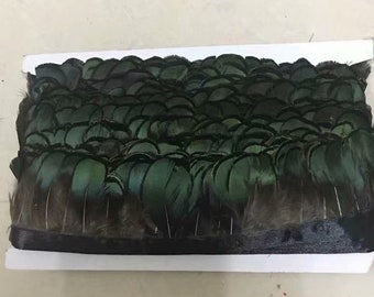 1 yard green tip pheasant tail feather trim 2-2.5inch wide fringe pheasant feather for sewing craft supply