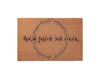 Speak Friend and Enter Welcome Mat, Coir Doormat for Housewarming, Fantasy Movie Fan Gift