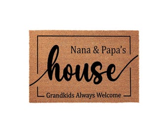 Personalized Nana And Papa Doormat, Grandparents Gift, Custom Welcome Mat, Housewarming Present, Grandkids Always Welcome Door Mat