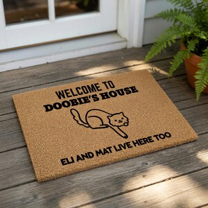 Cat Welcome Mat, Personalized Doormat for Housewarming New Home Closing Gift, Funny Pet Owner