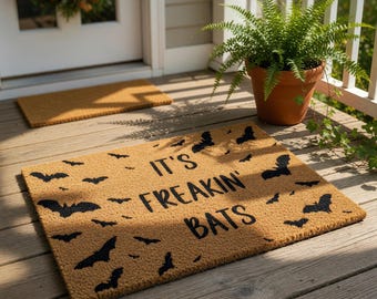 It's Freakin' Bats Welcome Mat, Funny Halloween Coir Doormat for Holiday , Scary Entry Gift