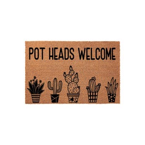 Funny Cactus Doormat, Pot Heads Welcome Mat, Coir Door Mat, Housewarming Gift, New Home Gift, Funny Doormats, Front Door Decor