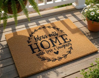Bless Our Home Welcome Mat, Coir Doormat for Housewarming, New Closing Gift, Anniversary