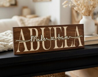 Personalized Abuela Wood Sign with Grandkids Names, Mother's Day Birthday Gift for Grandmother