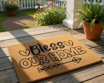 Bless Our Home Welcome Mat, Coir Doormat for Housewarming New Closing Gift