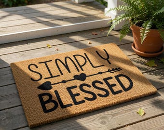 Simply Blessed Welcome Mat, Coir Doormat for Housewarming New Home Closing Gift