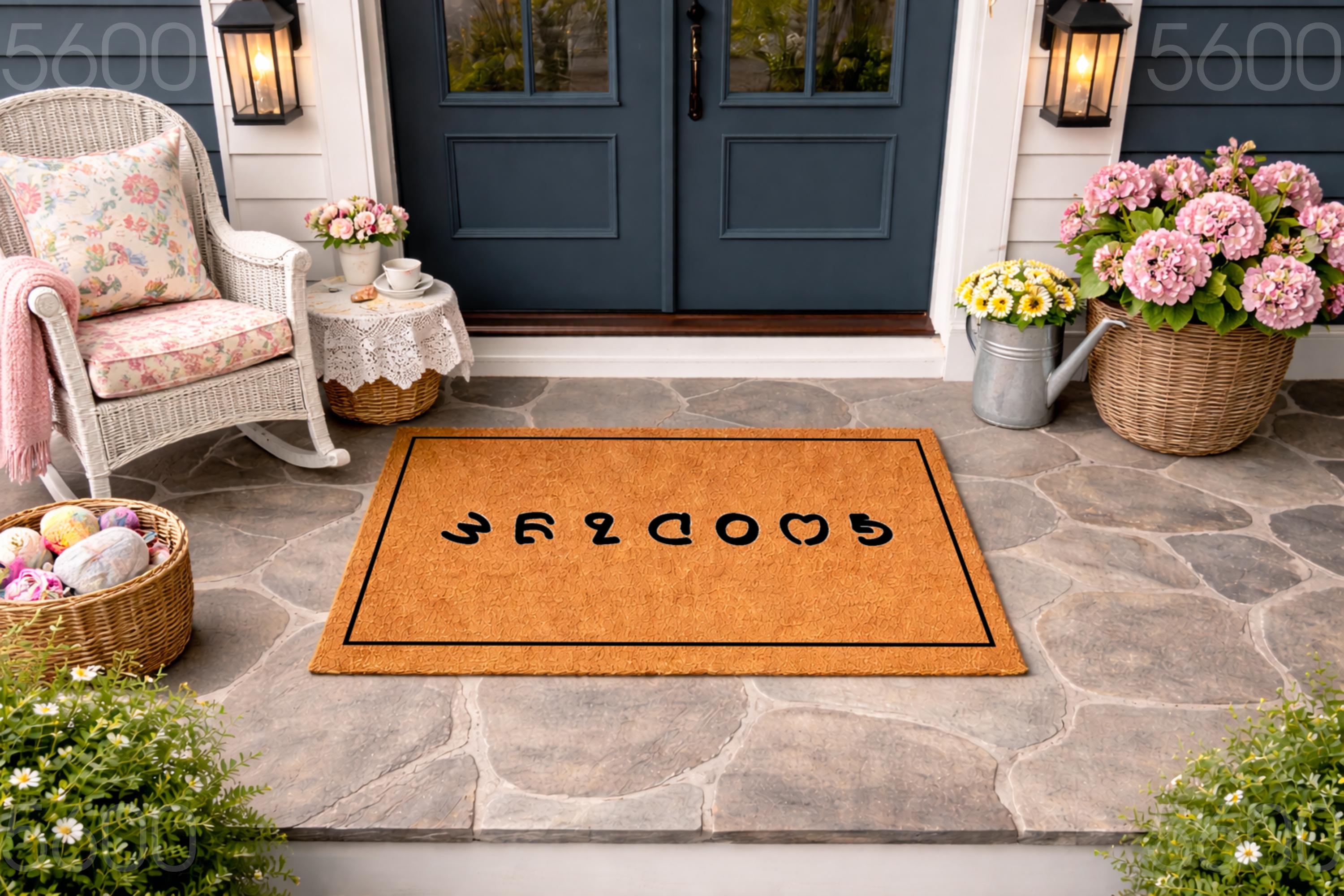 Welcome Goodbye Ambigram Doormat, Funny Door Mat, Housewarming