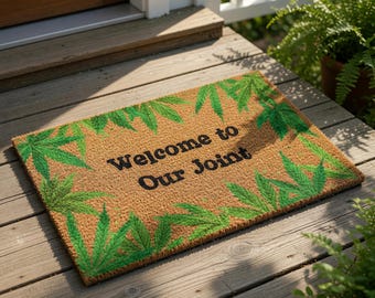 Funny Welcome to Our Joint Mat, Coir Doormat for Housewarming New Home Gift, Leaf Design