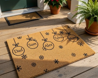 Felpudo navideño personalizado, felpudo de fibra de coco con nombres familiares para regalo navideño