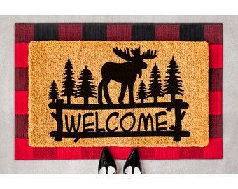 Doormat Welcome Moose Hunting Hunter Cabin Decor Welcome Mat Funny Doormat Funny Gift Funny Mat Housewarming Gift Outdoor Closing 5610**