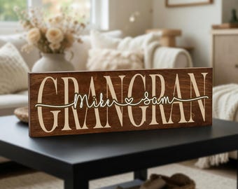 Personalized Gran Grandma Wood Sign with Grandkids Names, Birthday Christmas Grandparents Day Gift