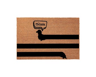 Welcome Long Dachshund Door Mat, Wiener Dog Front Porch, Doxie Home