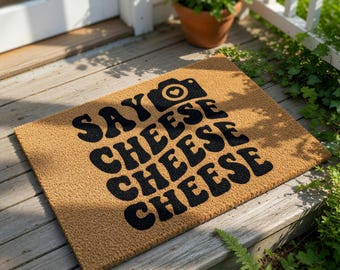 Funny Welcome Mat, Coir Doormat for Housewarming New Home Gift, Say Cheese Photography Entrance