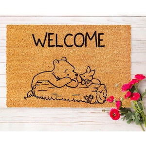 Felpudo de bienvenida de Winnie The Pooh, felpudo divertido, regalo de cierre, felpudo bonito, regalo para la primera casa, felpudo divertido, regalo de mudanza 5368**