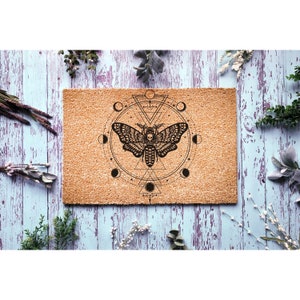 Felpudo con diseño de polilla lunar y fases de la luna, divertido felpudo para nuevos propietarios, decoración del hogar, felpudos para exteriores, regalo para la primera casa, bonito felpudo 5301**