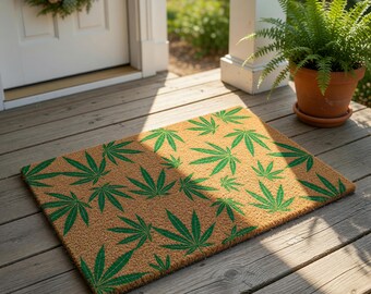 Welcome Mat, Coir Doormat for Birthday Gift, Botanical Leaf Print Outdoor Entrance