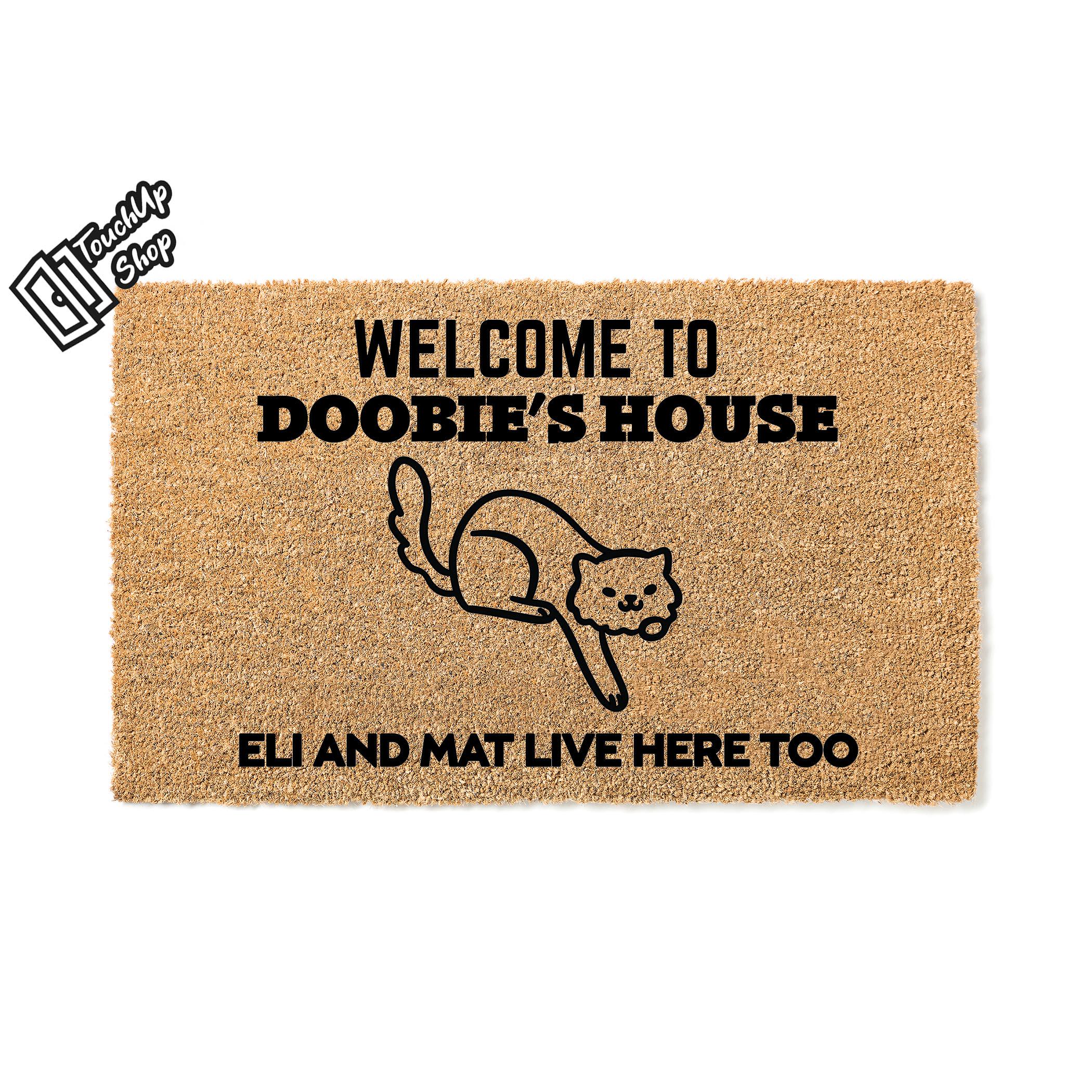 Custom Doormat Welcome To Cat/Dog House, Human Names Live Here Too Welcome Mat Personalized Gift Doormat Custom Moving Gift Engagement 5312
