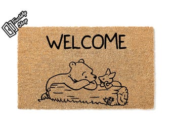 Doormat Welcome Winnie The Pooh Welcome Mat Funny Doormat Closing Gift Cute Doormat First House Gift Funny Mat Moving Gift  5368**
