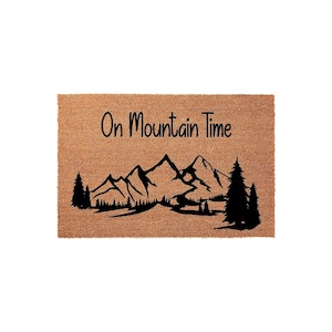 On Mountain Time, Pine Tree Welcome Mat, Front Porch