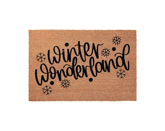Winter Wonderland Welcome Mat, Coir Doormat for Christmas Holiday, Seasonal Front Door