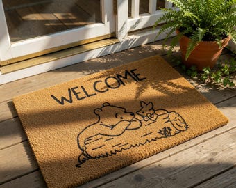 Coir Doormat with Bear and Bunny Motif, Welcome Mat for New Home Housewarming Closing Gift