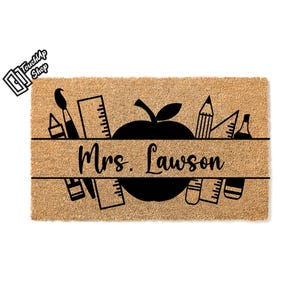 Custom Doormat Teacher Last Name Class Room Classroom Teacher Appreciation Teacher Gift or Teacher Welcome Mat Personalized Gift 5545