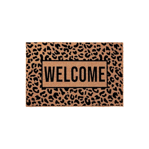 Leopard Print Welcome Doormat, Cheetah Pattern Front Porch Mat, Outdoor Coir