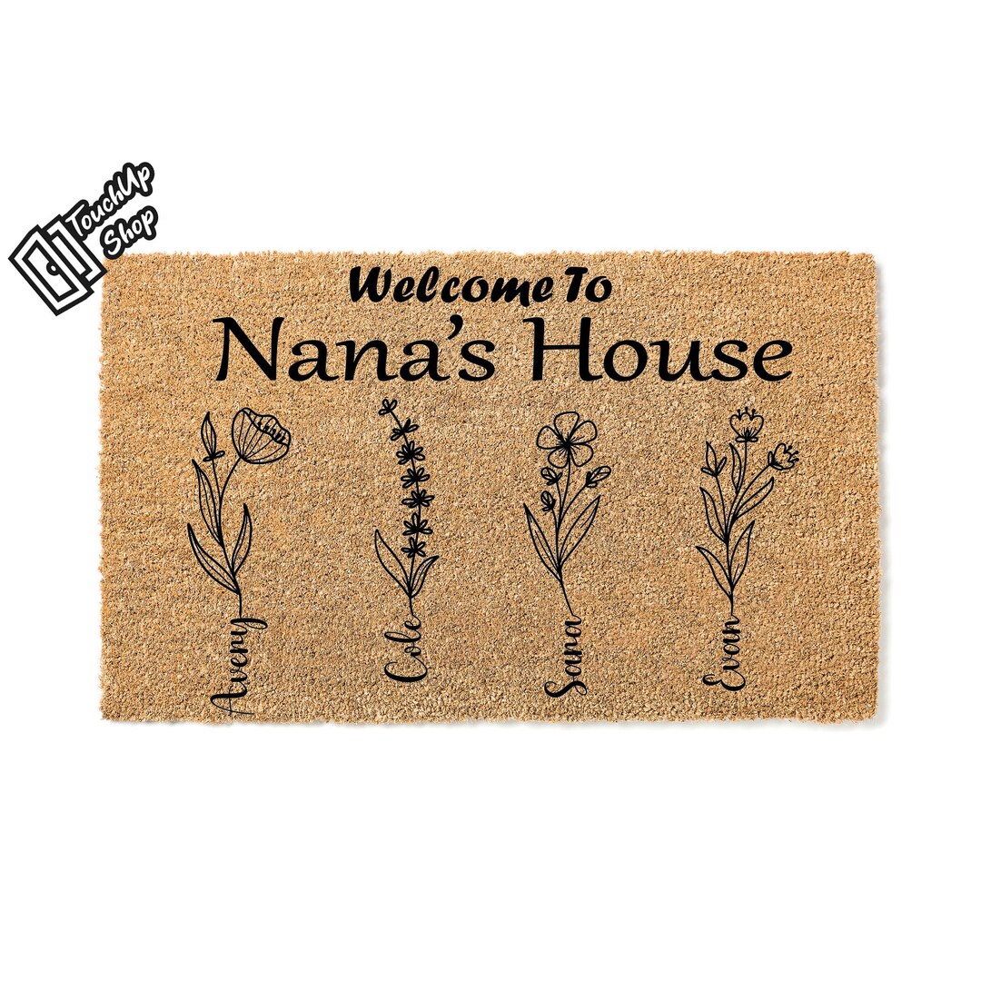 Nana's House Welcome Mat: Floral Door Rug (gift for Grandma and Papa ...