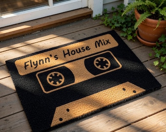 Personalized Cassette Tape Welcome Mat, Coir Doormat for Housewarming New Home Closing Gift