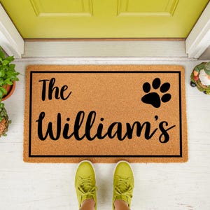Family Last Name Doormat - Personalized Paw Print Welcome Mat