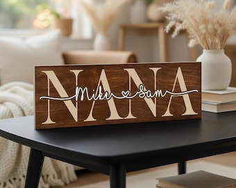 Personalized Nana Grandma Wood Sign with Grandkids Names, Mother's Day Birthday Gift for Her