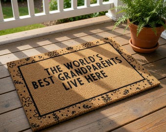 World's Best Grandparents Live Here Welcome Mat, Coir Doormat for Day Birthday Gift