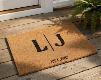 Personalized Monogram Welcome Mat, Custom Coir Doormat for Wedding Gift, Anniversary New Home