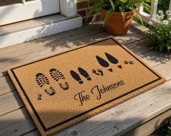 Personalized Last Name Welcome Mat, Coir Doormat for Anniversary, Housewarming New Home Gift
