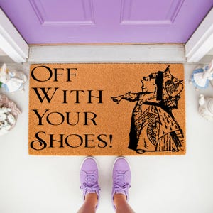 Queen of Hearts Off With Your Shoes Doormat - Funny Entryway Mat