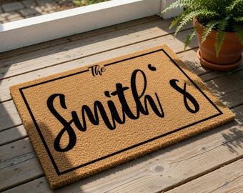 Personalized Last Name Welcome Mat, Coir Doormat for Housewarming New Home Gift, Closing Christmas
