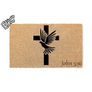 Custom Doormat Verse Cross - Christian Doormat - Custom Doormat - Outside Doormat - Welcome Mat - Outdoor Doormat - Wedding Gift 5182