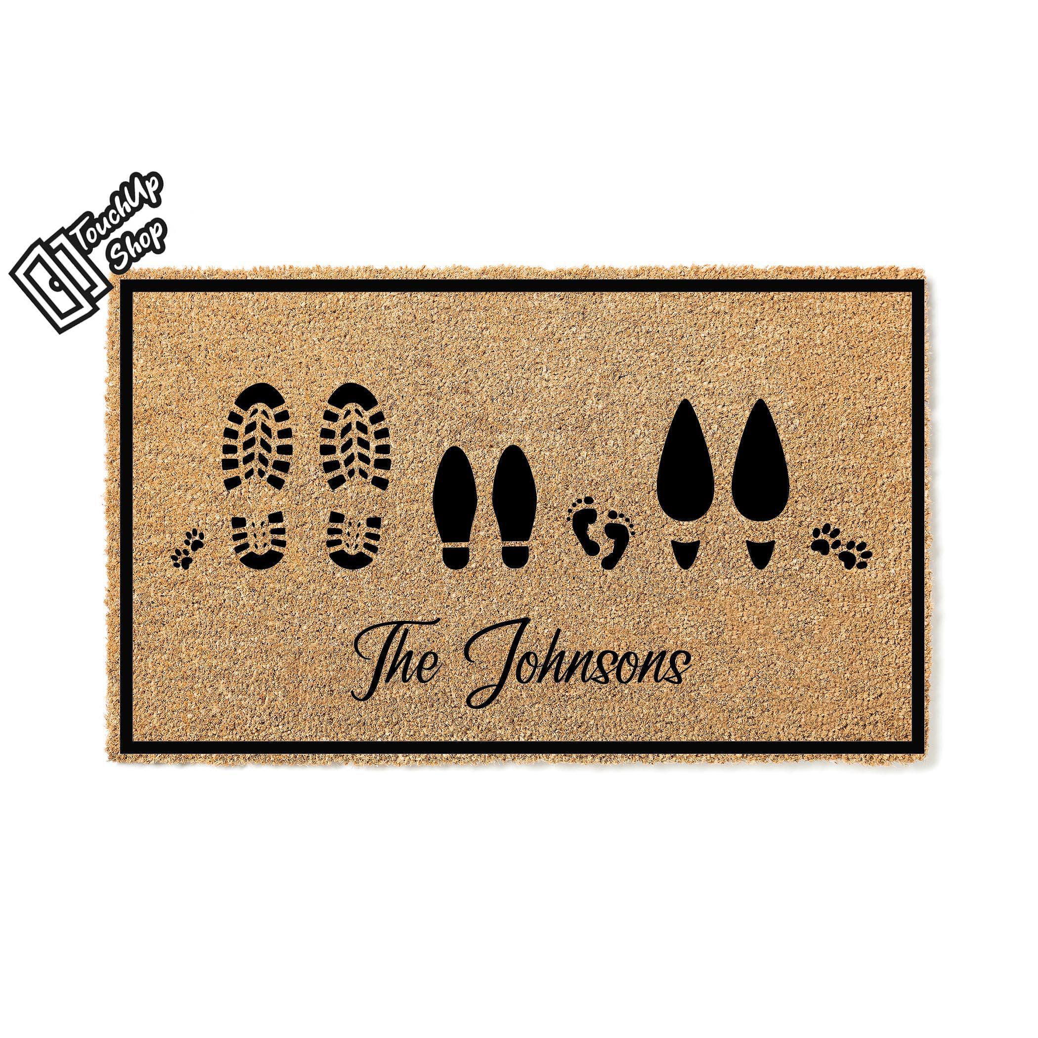 Custom Doormat Footprint Last Name Welcome Mat Personalized Gift Engagement Gift Cute Doormat Real Estate Huge Custom Monogram Coir 5082