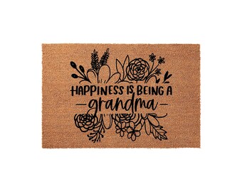 Happiness Is Being A Grandma Welcome Mat, Coir Doormat for Mother's Day Birthday Christmas Gift