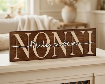 Personalized Nonni Sign with Grandkids Names, Custom Wood for Birthday Grandparents Day Gift