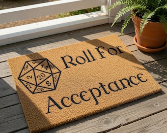 Roll For Acceptance Coir Doormat, Welcome Mat Gamer Gift, Geeky Entrance