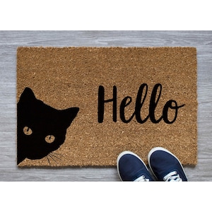 Doormat Hello Cat Cats Pets Welcome Mat Funny Doormat Cute Doormat New Homeowner First House Gift Home Gift Doormat Doormats Outside 5066**