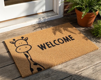 Giraffe Welcome Mat, Coir Doormat for Housewarming New Home Gift, Animal Lover Entryway
