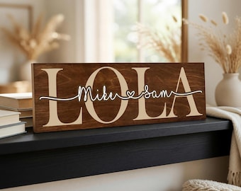 Personalized Lola Name Sign, Gift For Grandma, Custom Family Sign, Grandkids Mothers Day Gift, Birthday Present For Nana
