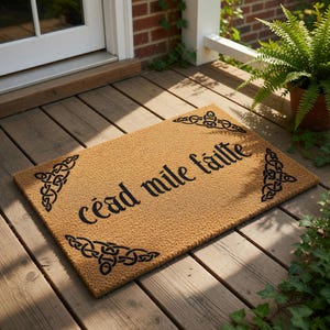 Cead Mile Failte Welcome Mat, Coir Doormat for Housewarming, New Home Closing Gift, Irish