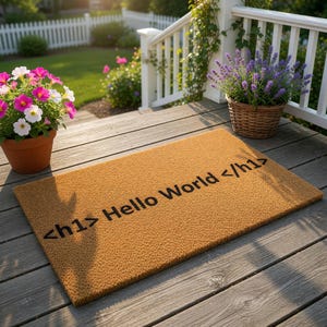 Hello World Welcome Mat, Coir Doormat for Programmer Housewarming, New Home Closing Gift