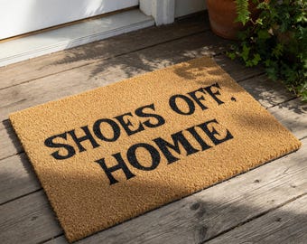 Shoes Off Homie Welcome Mat, Coir Doormat for Housewarming New Home Gift, Funny Front Door