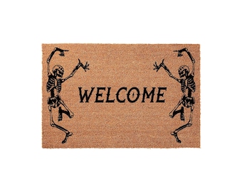 Skeleton Welcome Mat, Halloween Doormat, Spooky Coir Doormats, Funny Fall Welcome Mat, Front Door Gothic Porch Decor, Funny Doormat